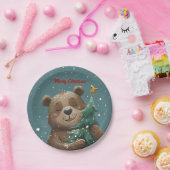 陽気で可愛いクマ抱きクリスマスツリー ペーパープレート (パーティー)