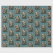 陽気で可愛いクマ抱きクリスマスツリー ラッピングペーパー (フラット)