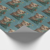 陽気で可愛いクマ抱きクリスマスツリー ラッピングペーパー (角)