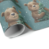 陽気で可愛いクマ抱きクリスマスツリー ラッピングペーパー (ロールコーナー)