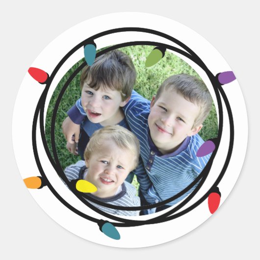 陽気で明るいクリスマスのイルミネーション ラウンドシール (正面)