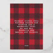 陽気で明るい赤のチェック柄のホリデーシーズン 箔シーズンカード (裏面)