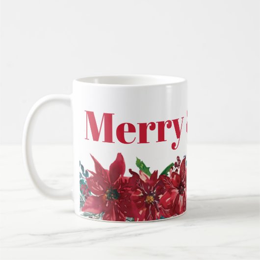 陽気で明るい赤のポインセチア クリスマス コーヒーマグカップ (左)