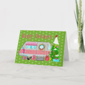 陽気で明るい雪のヴィンテージキャンパー シーズンカード (正面)