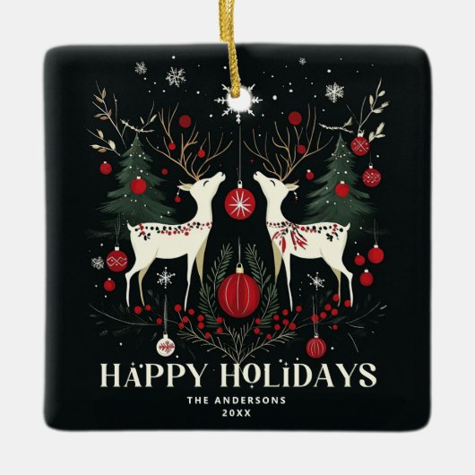 陽気で暖かいスカンジナビアのクリスマスツリー セラミックオーナメント (正面)