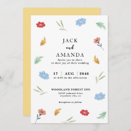 陽気で楽しいカラフルフローラ結婚式招待状 招待状