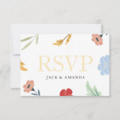 陽気で楽しいカラフルフローラRSVP応答カード 出欠カード (正面)