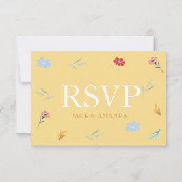 陽気で楽しいカラフルフローラRSVP応答カード 出欠カード