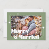 陽気で結婚した写真 新婚 カップル レトロ グリーン シーズンカード (正面)