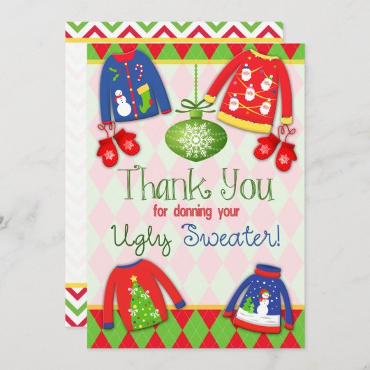 陽気で醜いクリスマスのセーターのパーティーは感謝していしています サンキューカード (正面/裏面)