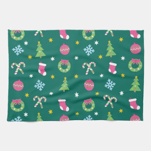 陽気で陽気なクリスマスパターン キッチンタオル (横)