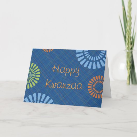 陽気で青い格子縞のKwanzaaの挨拶状 シーズンカード (正面)
