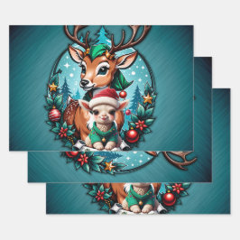 陽気で魅力的なクリスマスイラストレーション ラッピングペーパーシート