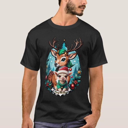 陽気で魅力的なクリスマスイラストレーション Tシャツ (正面)