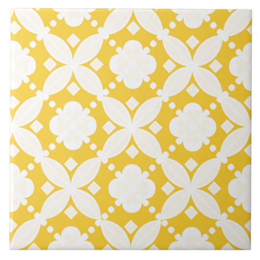 陽気で黄色および白く装飾的なパターン タイル (正面)