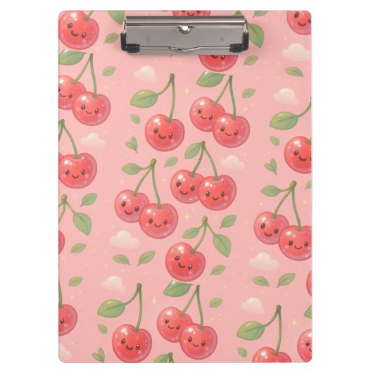 陽気なかわいいさくらんぼパターンイラストレーション クリップボード (正面)