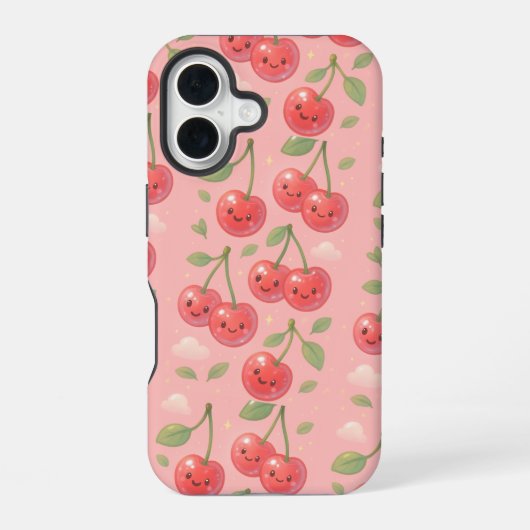 陽気なかわいいさくらんぼパターンイラストレーション iPhone 16ケース (裏面)