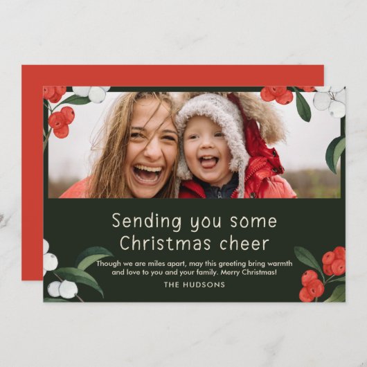 陽気なさくらんぼフォトクリスマスカード 招待状 (正面/裏面)