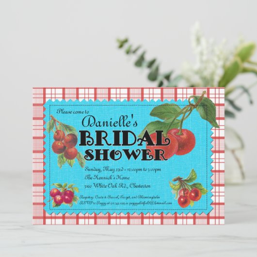 陽気なさくらんぼブライダルシャワー招待 招待状 (スタンド正面)