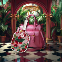 陽気なさくらんぼレトロピンクモノグラムのク