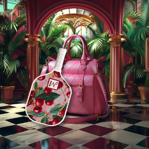 陽気なさくらんぼレトロピンクモノグラムのク ピックルボールラケット