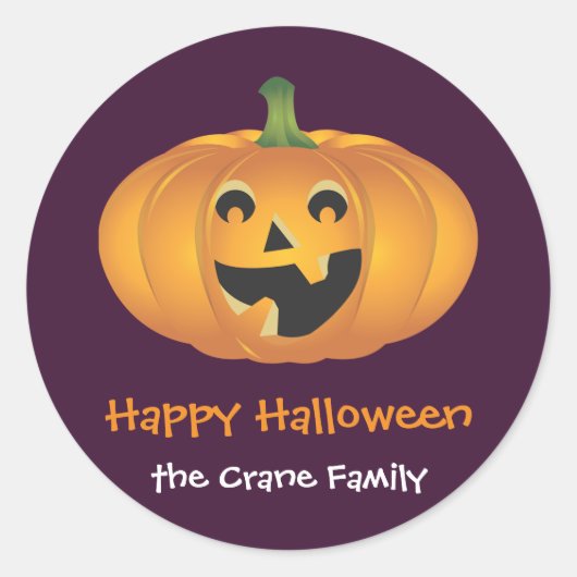 陽気なすてきパンプキカスタムンのハロウィーンギフトラベル ラウンドシール (正面)
