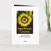 陽気なひまわりのある従兄弟誕生日 カード (裏面)