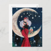 陽気なアール・デコのレトロのヴィンテージのクリスマスの女性 シーズンポストカード (正面/裏面)
