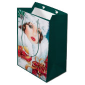 陽気なアール・デコのレトロのヴィンテージのクリスマスの女性 ミディアムペーパーバッグ (裏面アングル)