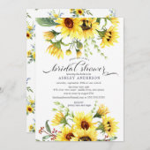 陽気なイエローサンフラワーフローラブライダルシャワー 招待状 (正面/裏面)