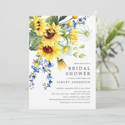 陽気なイエローサンフラワーブライダルシャワー 招待状 (スタンド正面)