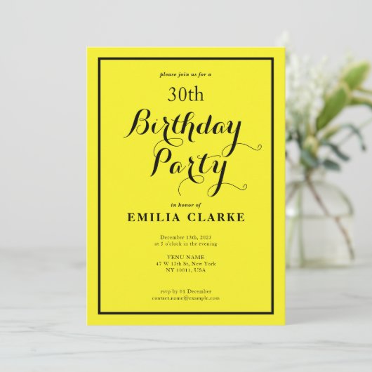 陽気なイエロー誕生祝い招待状 招待状 (スタンド正面)