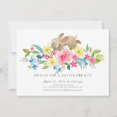 陽気なウサギの花のイースターの朝食 招待状 (正面)