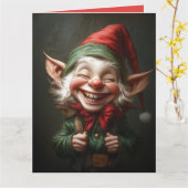 陽気なエルフの大きな笑い カード (黄色い花)