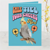 陽気なオウム カード (黄色い花)