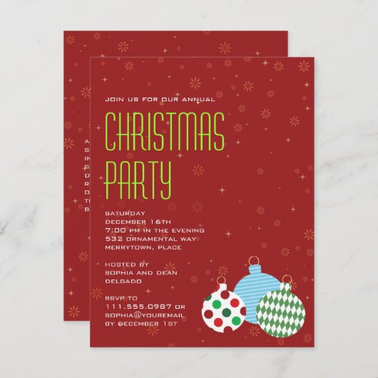 陽気なオーナメントパーティの招待状 招待状 (正面/裏面)
