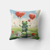 陽気なカエルの赤い風船 クッション (裏面)