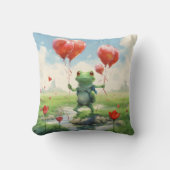 陽気なカエルの赤い風船 クッション (正面)