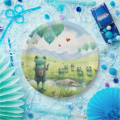 陽気なカエルの青い風船 ペーパープレート (パーティー)