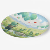 陽気なカエルの青い風船 ペーパープレート (アングル)