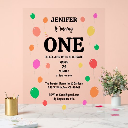 陽気なカラフルバルーン誕生日 アクリルサイン (ウェディング)