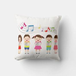 陽気なカラフル漫画の子供たちが音楽イラストレーションを歌う クッション