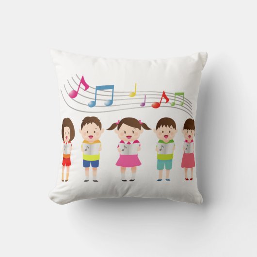 陽気なカラフル漫画の子供たちが音楽イラストレーションを歌う クッション (正面)