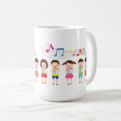 陽気なカラフル漫画の子供たちが音楽イラストレーションを歌う コーヒーマグカップ (正面右)