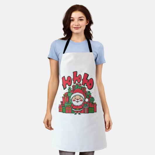 陽気なキャラクターサンタのクリスマス エプロン (着用した状態)