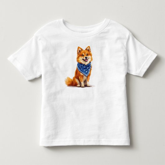 陽気なキャラクター風の犬 トドラーTシャツ (正面)