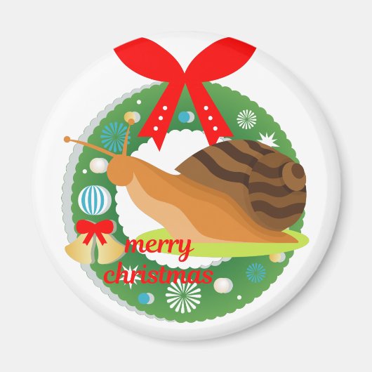 陽気なクリスマスのカタツムリ マグネット (正面)