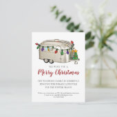 陽気なクリスマスのキャンパーが道路で挨拶 シーズンポストカード (スタンド正面)