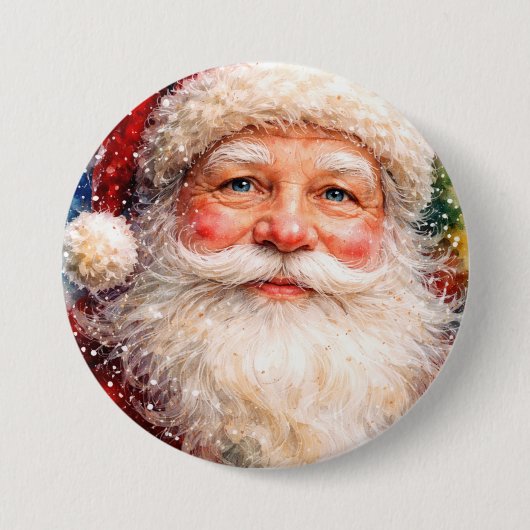陽気なクリスマスのサンタの肖像画 缶バッジ (正面)