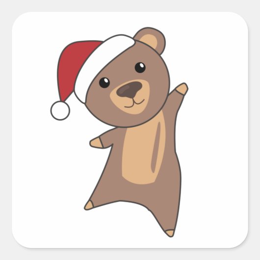 陽気なクリスマスの冬の動物がクマ スクエアシール (正面)